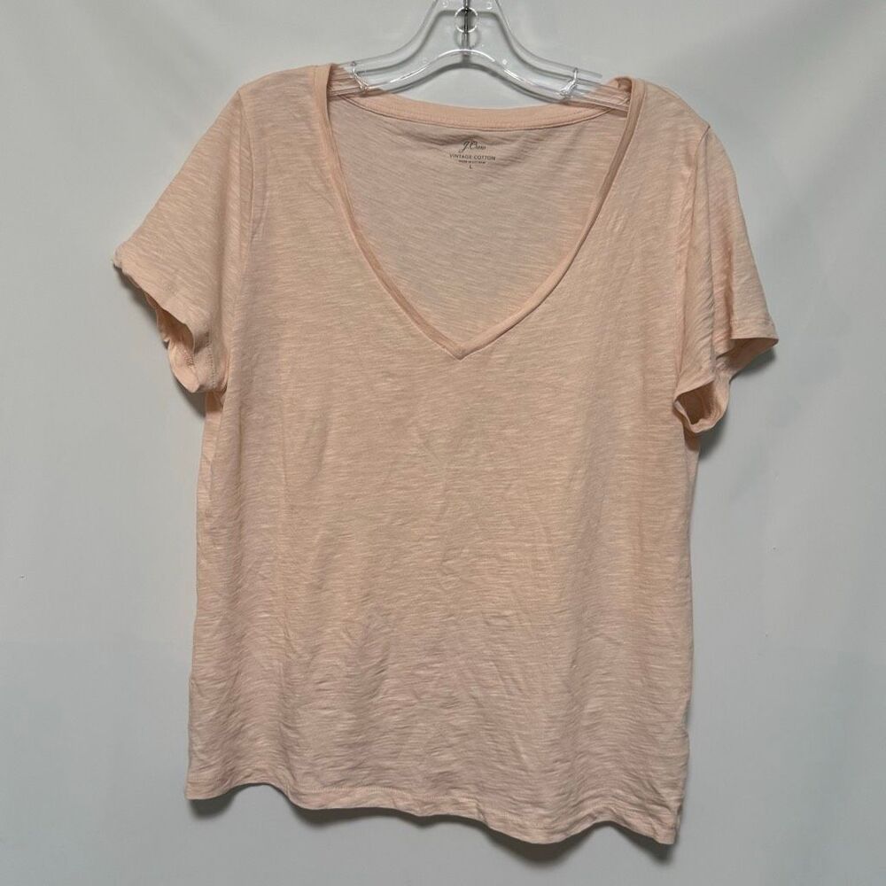 J Crew Vintage cotton v neck Women peachy pink t shirt top size large
